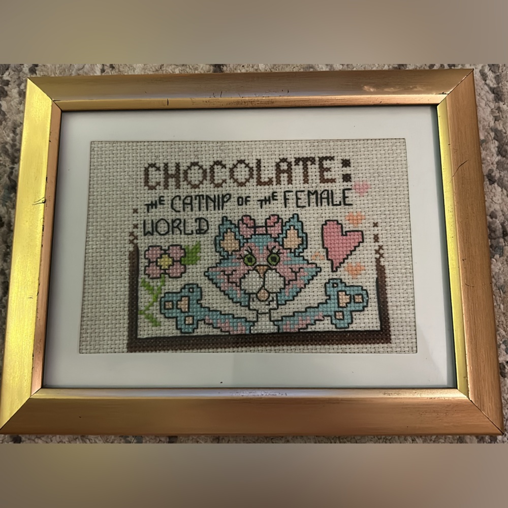 Framed Cross-Stitch Art with Gold Frame